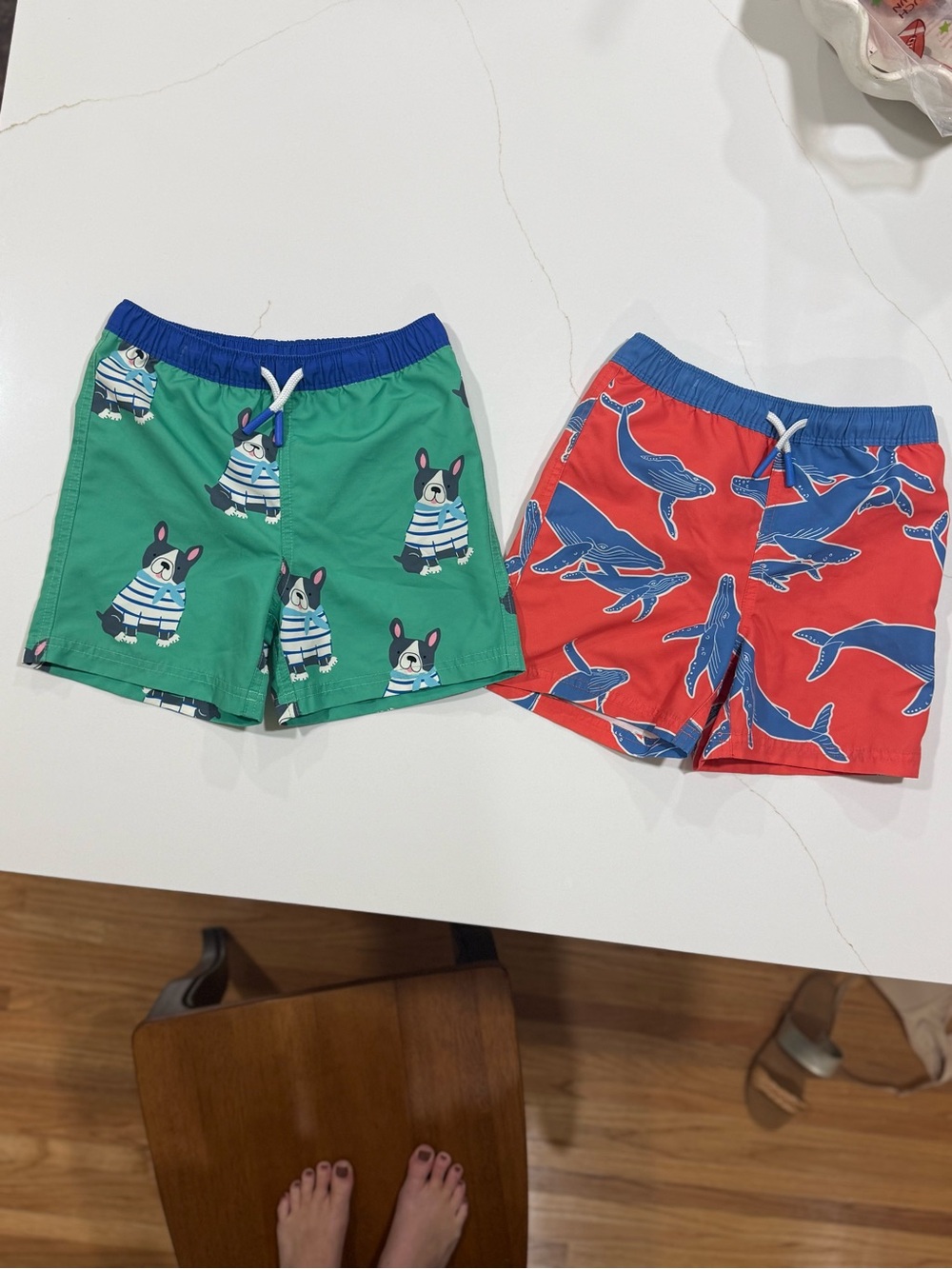 Mini Boden Boys Green Dog & Red Whale Lined Swim Trunks Like New